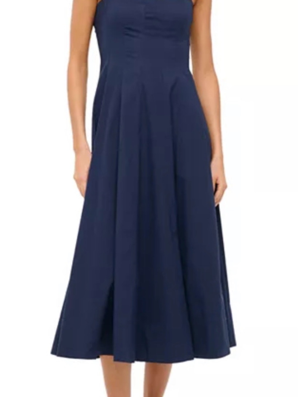 STAUD Navy Strapless Midi Dress